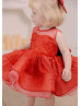 Red Tulle Sparkly Pearl Embellished Flower Girl Dress
